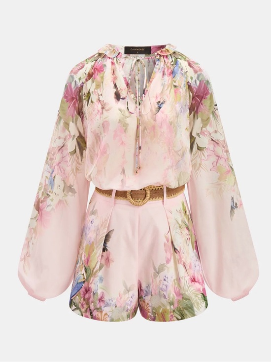 Commense Pants - Commense Floral Print Three Piece Apricot Shorts Set size M